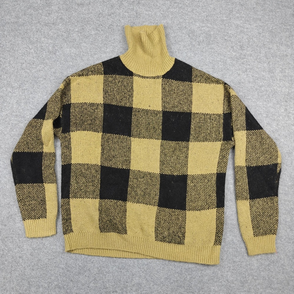 ASOS Design Sweater Womens Large Yellow Black Check Plaid Turtleneck‎ Knit